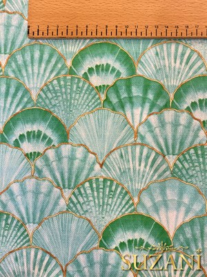 Mint Deniz Kabuğu Desenli Dijital Baskılı Kumaş