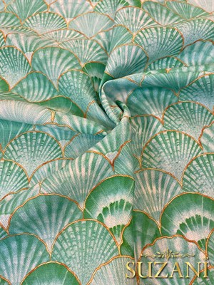 Mint Deniz Kabuğu Desenli Dijital Baskılı Kumaş