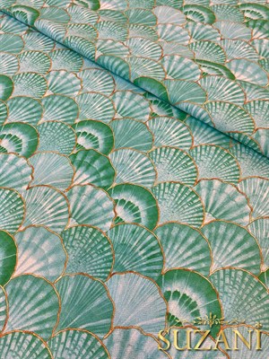 Mint Deniz Kabuğu Desenli Dijital Baskılı Kumaş