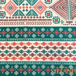 Mint Etnik Desenli Dijital Baskılı Kumaş