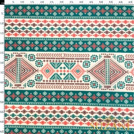 Mint Etnik Desenli Dijital Baskılı Kumaş