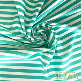 Mint Yatay Çizgi Desenli Dijital Baskılı Kumaş