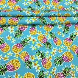 Mint Zemin Fuşya Ananaslar Desenli Kumaş