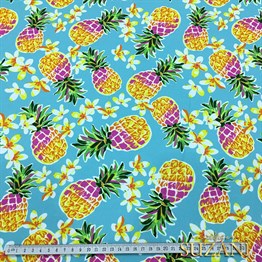 Mint Zemin Fuşya Ananaslar Desenli Kumaş