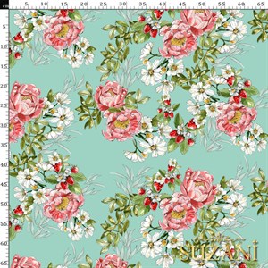 Mint Zemin Şakayık Desenli Dijital Baskılı Kumaş