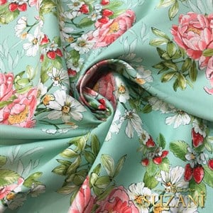 Mint Zemin Şakayık Desenli Dijital Baskılı Kumaş