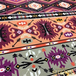 Mor Turuncu Etnik Kilim Desenli Kumaş