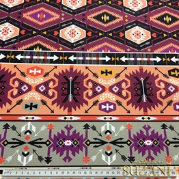Mor Turuncu Etnik Kilim Desenli Kumaş