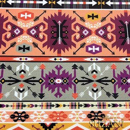 Mor Turuncu Etnik Kilim Desenli Kumaş