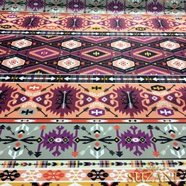 Mor Turuncu Etnik Kilim Desenli Kumaş