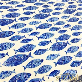 Motifli Mavi Balıklı Kumaş