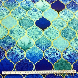 Motifli Turkuaz Moroccan Desenli Kumaş
