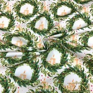 Mum Çelenk Desenli Dijital Baskılı Kumaş