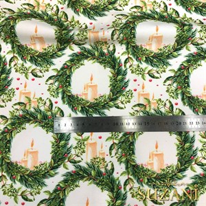 Mum Çelenk Desenli Dijital Baskılı Kumaş