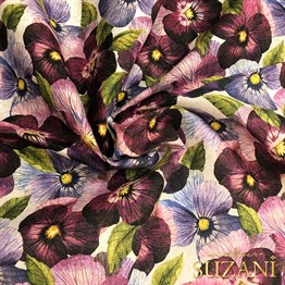 Mürdüm Yonca Desenli Kumaş Dijital Baskılı Kumaş