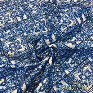 Mürekkep Rengi Karo Desenli Dijital Baskılı Kumaş