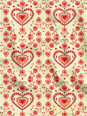 Nakış Efektli Kalp Desenli Dijital Baskılı Kumaş