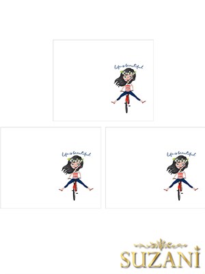 Neşeli Bisiklet Süren Kız Desenli 3lü Beslenme Örtüsü, Amerikan Servisi Kumaşı