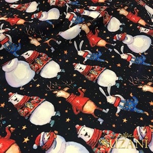 Neşeli Yılbaşı Hayvanları Desenli Dijital Baskılı Kumaş