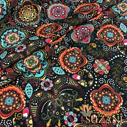 Otantik Mandala Çiçek Desenli Kumaş