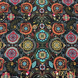 Otantik Mandala Çiçek Desenli Kumaş