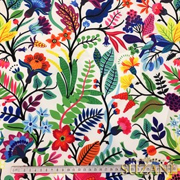 Otantik Renkli Çiçekler Desenli Kumaş