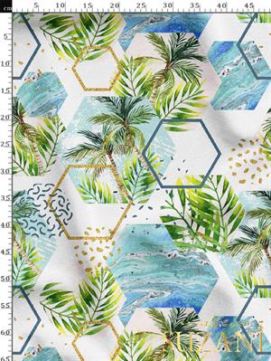 Palmiye Geometrik Desenli Dijital Baskılı Kumaş