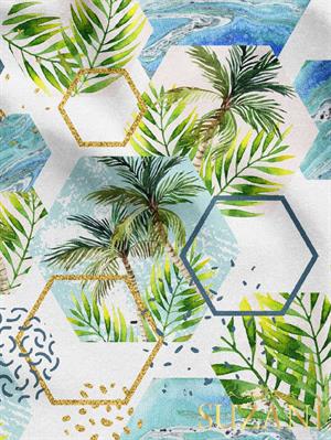 Palmiye Geometrik Desenli Dijital Baskılı Kumaş