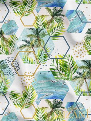 Palmiye Geometrik Desenli Dijital Baskılı Kumaş