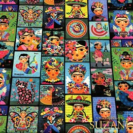 Panolu Çizgi Frida Desenli Kumaş