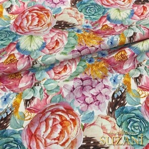 Pastel Suluboya Çiçek Desenli Dijital Baskılı Kumaş