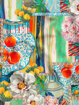 Patchwork Çiçek Desenli Dijital Baskılı Kumaş