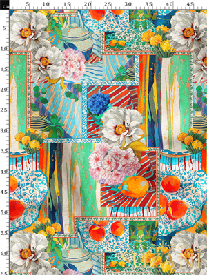 Patchwork Çiçek Desenli Dijital Baskılı Kumaş