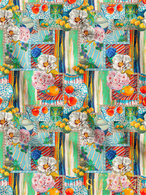 Patchwork Çiçek Desenli Dijital Baskılı Kumaş