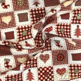 Patchwork Düğme Desenli Dijital Baskılı Kumaş