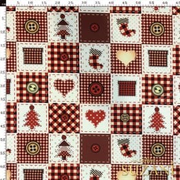 Patchwork Düğme Desenli Dijital Baskılı Kumaş