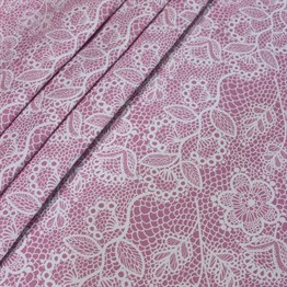 Pembe Dantel Desenli Dijital Baskılı Kumaş