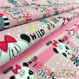 Pembe Panda Temalı Çocuk Kumaşı