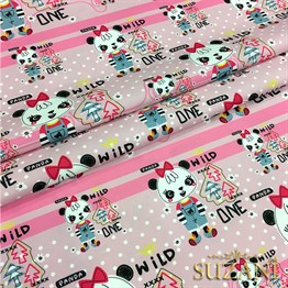 Pembe Panda Temalı Çocuk Kumaşı