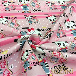 Pembe Panda Temalı Çocuk Kumaşı