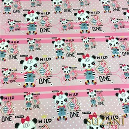 Pembe Panda Temalı Çocuk Kumaşı