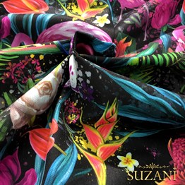 Pembe Tropikal Orman Desenli Kumaş