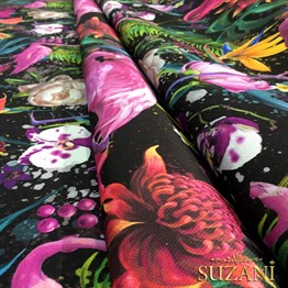 Pembe Tropikal Orman Desenli Kumaş