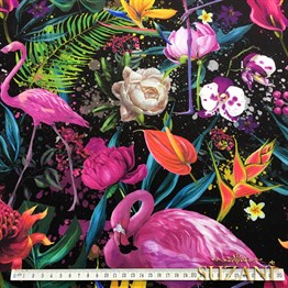 Pembe Tropikal Orman Desenli Kumaş