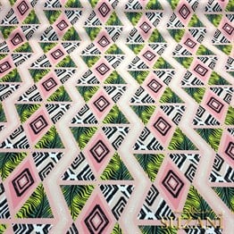 Pembe Yeşil Karo Üçgen Desenli Kumaş