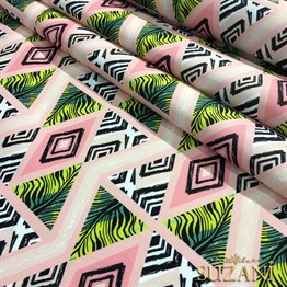 Pembe Yeşil Karo Üçgen Desenli Kumaş