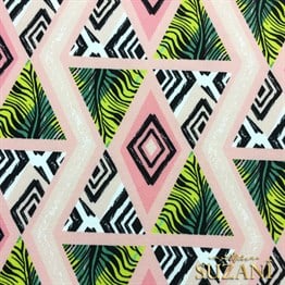 Pembe Yeşil Karo Üçgen Desenli Kumaş