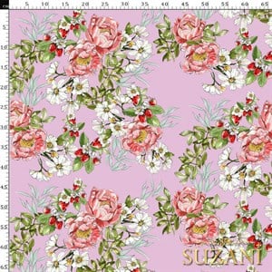 Pembe Zemin Şakayık Desenli Dijital Baskılı Kumaş