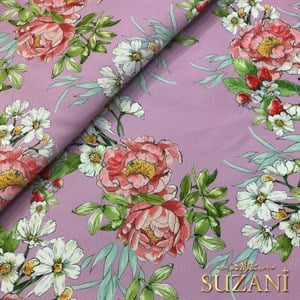 Pembe Zemin Şakayık Desenli Dijital Baskılı Kumaş