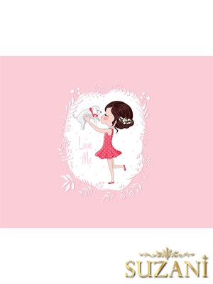 Pembe Zeminli Sevimli Dostluk Desenli 3lü Beslenme Örtüsü, Amerikan Servisi Kumaşı